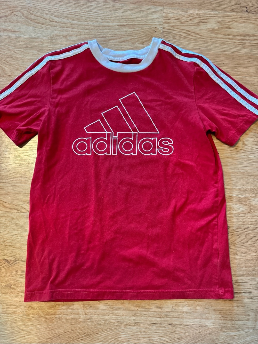 adidas Red Tee with White Logo and Stripes
